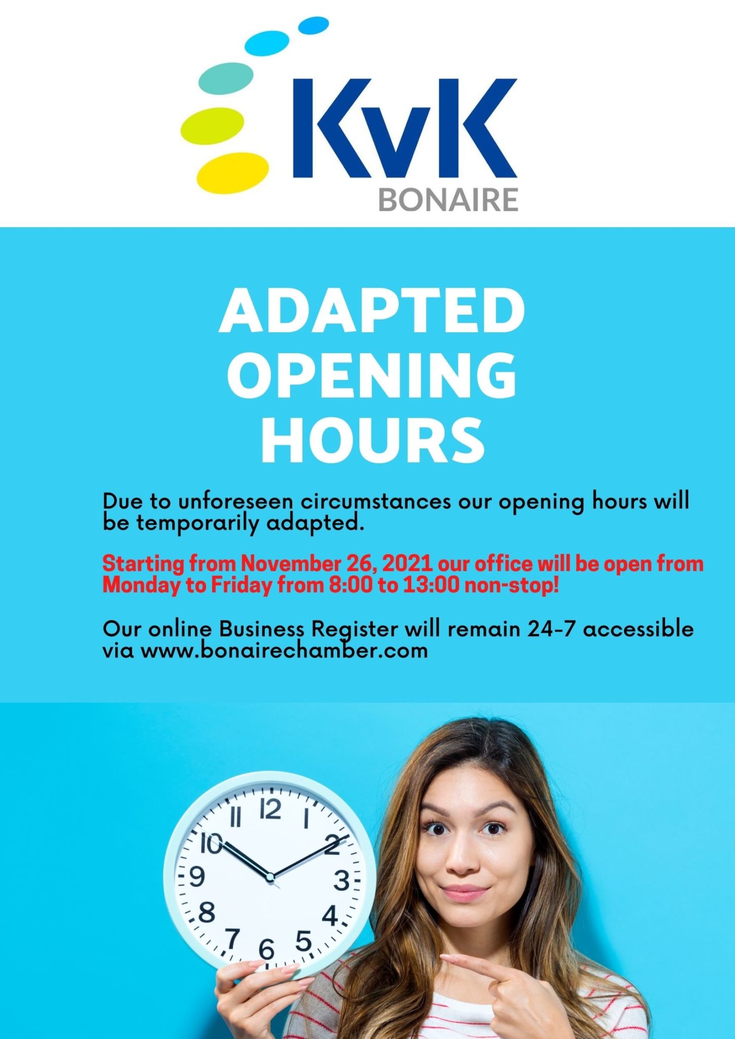 Adapted Opening Hours Kvk Bonaire 0813